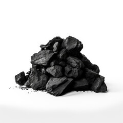 Pile of black coal isolated on white side view