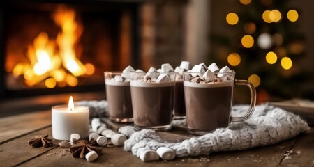 Obraz na płótnie Canvas Cozy Christmas - Warm drinks, glowing candles, and festive cheer