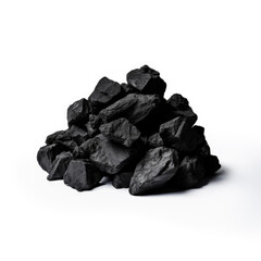 Pile of black coal isolated on white side view