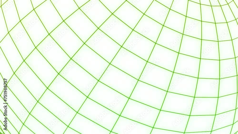 Poster spherical cell moves on white background. design. animation of simple moving grid with circular bend