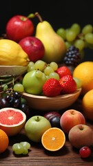 Wooden Bowl Overflowing with Fresh Fruit
