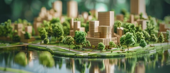 Sustainable city models crafting by urban planners using recycled materials to envision green infrastructure and living spaces