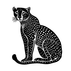 African cheetah in linocut textured style. Isolated on white background vector illustration © OlgaKlyushina