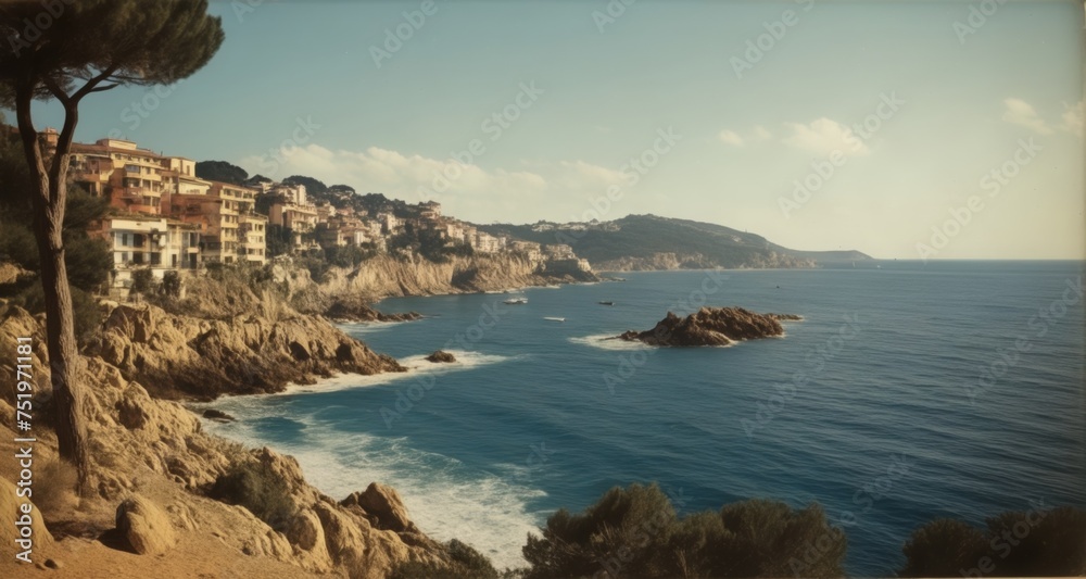 Wall mural  Scenic coastal view with rocky cliffs and clear blue waters