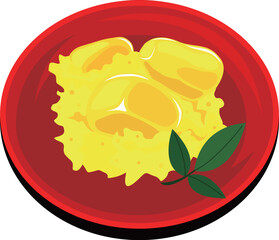 おせち：栗きんとん　赤皿