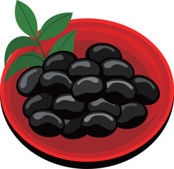 おせち：黒豆　赤皿