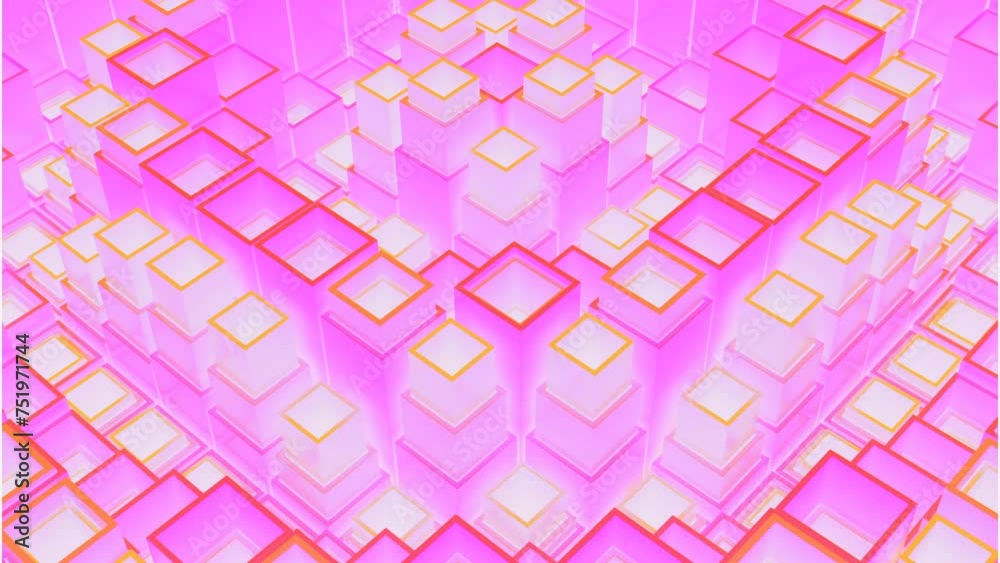 Poster abstract jumping square and cube forms structure. design. up and down pulsating tubes.