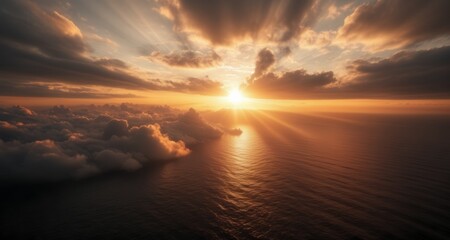 Fototapeta premium Sunset over the ocean, casting a warm glow on the horizon