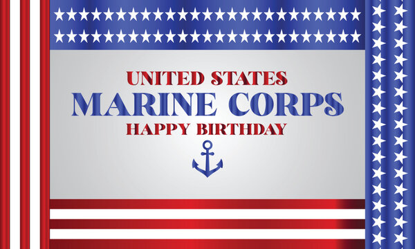 United States Marine Corps Happy Birthday Stylish Text With Usa Flag Design