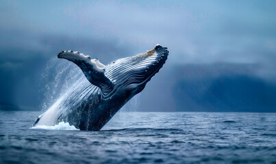 Fototapeta premium A whale breaching water, Generative AI 