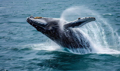 Fototapeta premium A whale breaching water, Generative AI 