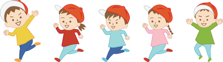 公園で走って遊ぶ、男の子と女の子の小さな子供たち(背景なし)