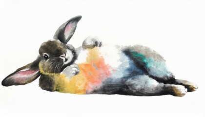 Fototapeta na wymiar 仰向けで寝そべる可愛いウサギのイラスト