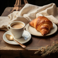 Professional photography French croissant and coffee