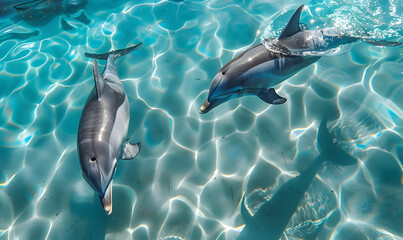 Dolphins Swimming in Clear Water,Generative AI  - obrazy, fototapety, plakaty