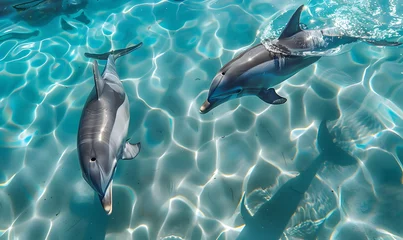 Tuinposter Dolphins Swimming in Clear Water,Generative AI  © simba kim