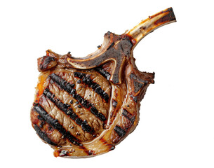 Grilled lamb chop isolated on transparent background, top view