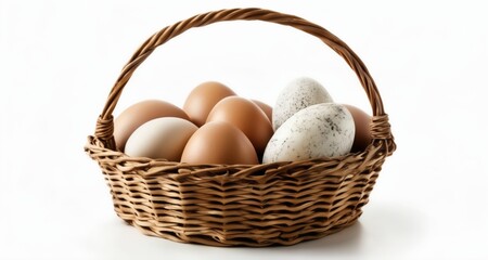  Freshly laid eggs in a woven basket