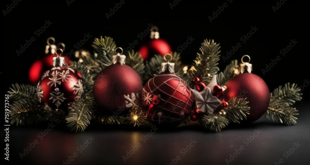 Wall mural  Elegant Christmas ornaments on a branch