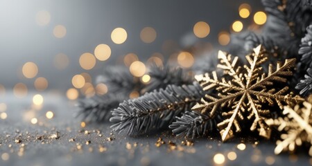  Warm holiday sparkle with gold snowflakes and pine cones