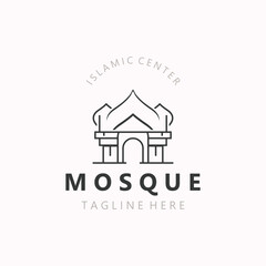 Mosque Logo design, simple islamic architecture, emblem symbol islamic center vector