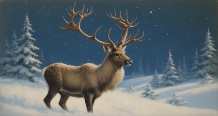  Winter's majestic stag in a snowy forest