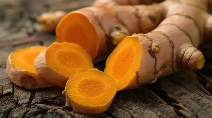 Fotobehang Turmeric from Madura, Indonesia, is known as a spice with anti-inflammatory and antioxidant properties © Denisa