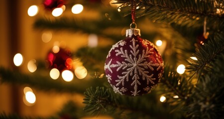 Obraz na płótnie Canvas Warm glow of festive lights on a Christmas tree
