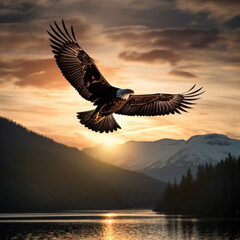 Silhouette of a Bald Eagle flying in the sky