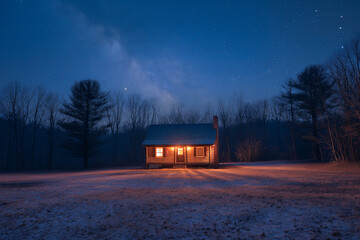 Milky way over snowy and house