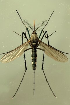 Close-Up of Mosquito Isolated on Plain Background, Showcasing Intricate Details of Wings and Antennae, A High-Resolution Macro Photography in Photorealistic Style