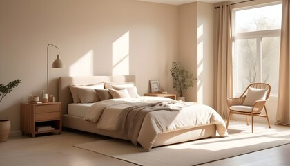 A bedroom with a bed and a chair bedroom