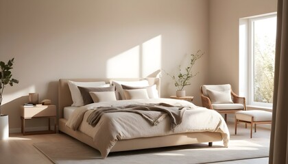A bedroom with a bed and a chair bedroom