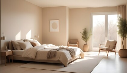 Fototapeta premium A bedroom with a bed and a chair bedroom