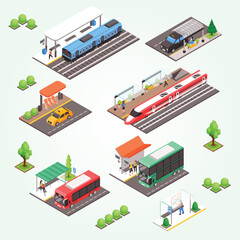 isometric city public transport flowchart