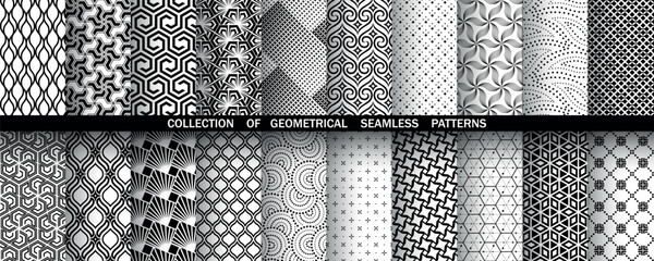 Geometric set of seamless black and white patterns. Simple vector graphics