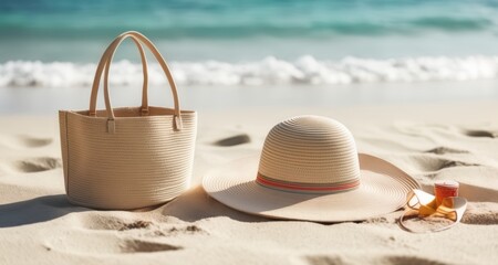 Fototapeta na wymiar Beach-ready essentials for a perfect day under the sun!