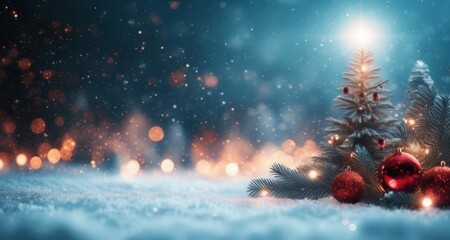 Fototapeta na wymiar Merry Christmas! A festive scene with a twinkling tree and ornaments