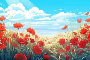  Background illustration from a field of red poppy flowers in a dark key