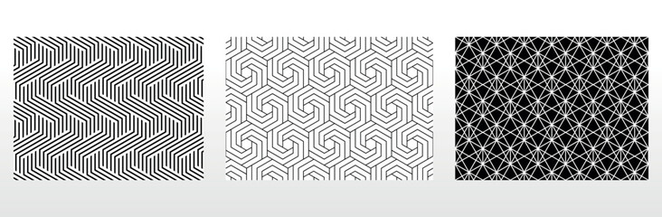 Geometric set of seamless black and white patterns. Simple vector graphics