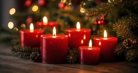 Obraz na płótnie Canvas Warm holiday glow with lit candles and Christmas tree