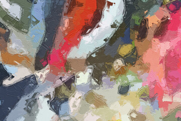 Fototapeta premium Oil paintings and various flowers, roses, peonies, birds, abstract landscapes, lotus leaves, and lotus flowers