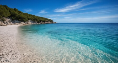 Fototapeta premium Tranquil beach paradise under a clear sky