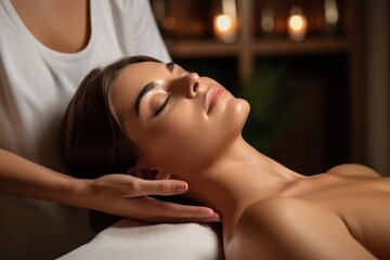 Obraz na płótnie Canvas Therapist providing head massage to alleviate tension and promote circulation