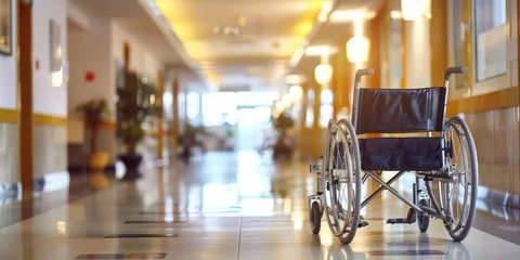 Afwasbaar fotobehang wheelchair in the hospital with copy space background, nursing home  © Borin
