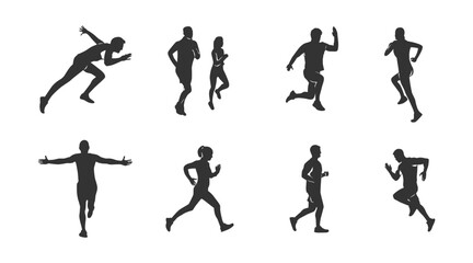 vector illustration of a collection of silhouettes of people running