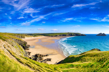 Holywell Bay, Cornwall, UK, on a beautiful summer evening.