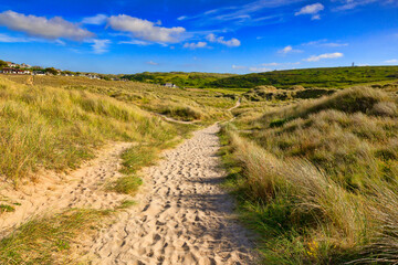 Sandy path - the South West Coast Path passes through sand dunes near Holywell Bay, Cornwall, UK. © Colin & Linda McKie