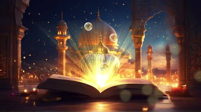  The Radiant Glow of an Open Quran, Emitting Divine Light