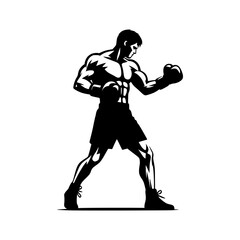 Black silhouette of a man in a boxing stance. vector logo for martial arts.